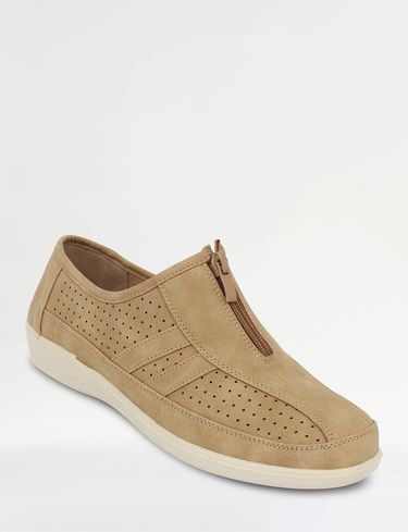 Chums Women's Dr Keller Zip Front "E Fit" Leisure Shoe in Taupe | Size: 3