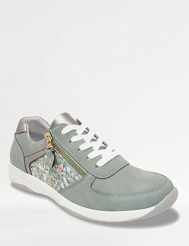 Dr Keller Wide E Fit Side Zip Lace Up Trainer