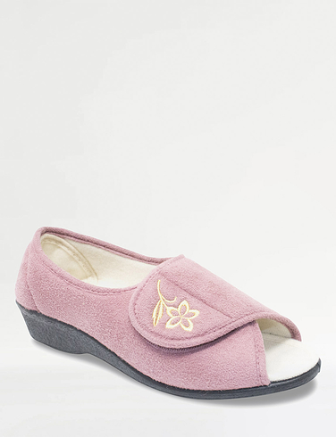 Extra Wide Fit Embroidered Open Toe Slipper