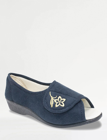 Extra Wide Fit Embroidered Open Toe Slipper