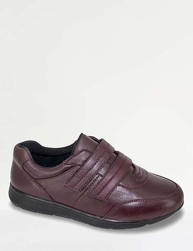 Wide Fit Leather Touch Fasten Trainer