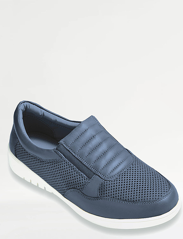 Wide Fit Side Zip Leather Trainer