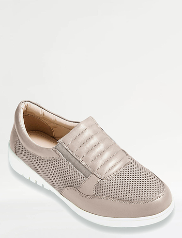 Wide Fit Side Zip Leather Trainer