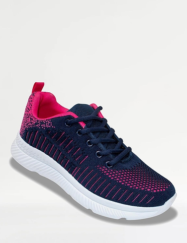 Wide EE Fit Lace Up Knit Fabric Leisure Shoe
