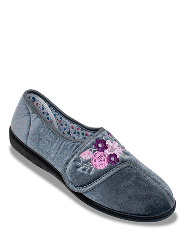 Dr Keller Floral Lined Touch Fasten Embroidered Slipper