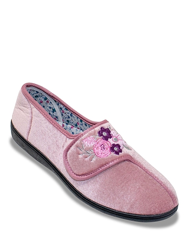 Dr Keller Floral Lined Touch Fasten Embroidered Slipper
