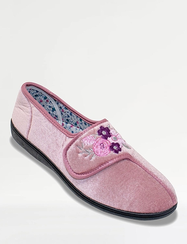 Dr Keller Floral Lined Touch Fasten Embroidered Slipper