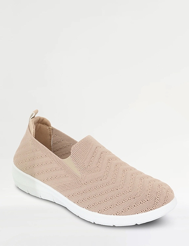 Wide Fit Knit Fabric Slip On Trainers