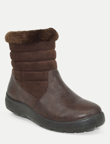 Chums Women's Wide EE Fit PU Thermal Lined Side Zip Mock Suede Boot in Brown | Size: 8