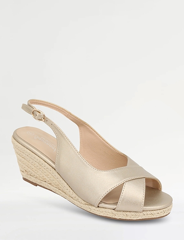 Wide EE Fit Leather Look Cross Over Espadrille Sandal