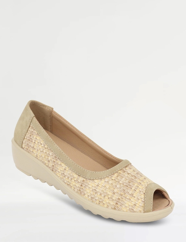 Wide EE Fit Raffia Effect Peep Toe Shoe