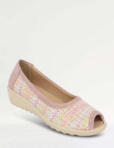 Wide EE Fit Raffia Effect Peep Toe Shoe