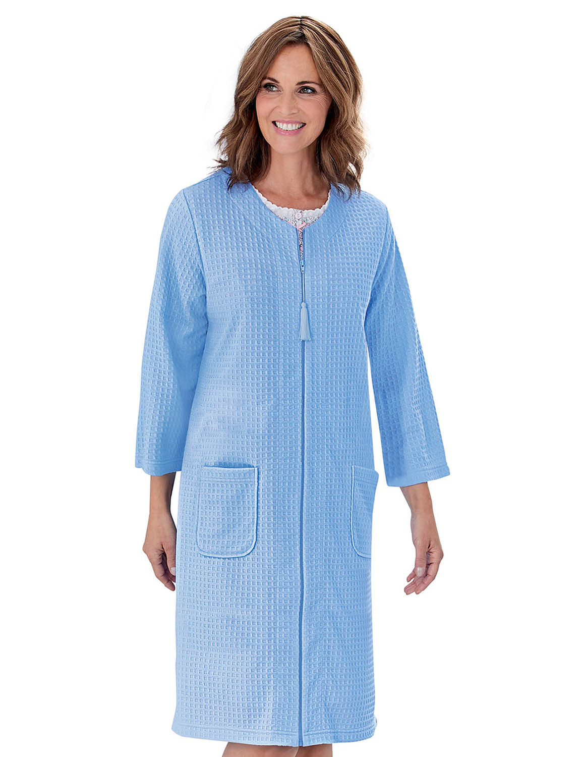 Waffle Zip Robe With Three Quarter Length Sleeves Chums