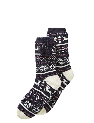 Jacquard Design Loungesock With Grippers and Pom Pom Detail