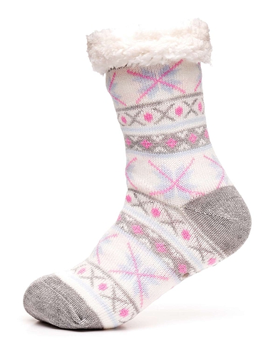 Fairisle Inspired Lounge Socks With Sherpa Lining and Grippers