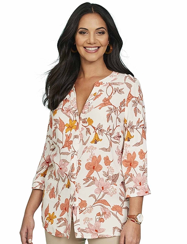 Roll Sleeve Print Blouse