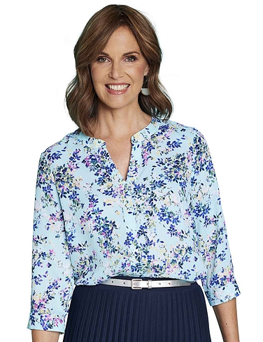 Roll Sleeve Print Blouse