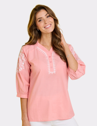 Three Quarter Sleeve Embroidered Blouse