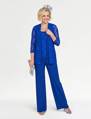 3 Piece Lace Trim Trouser Set