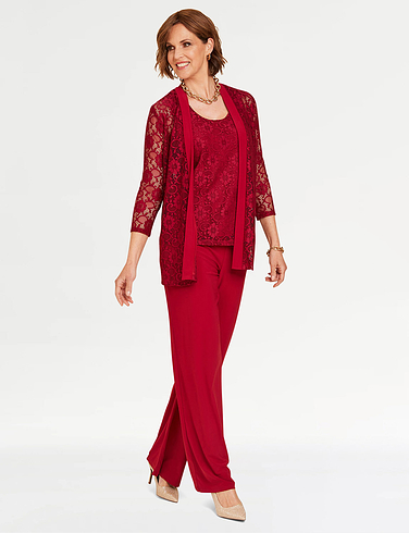 3 Piece Lace Trim Trouser Set