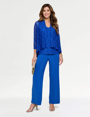 Three Piece Lace Trim Trouser Set
