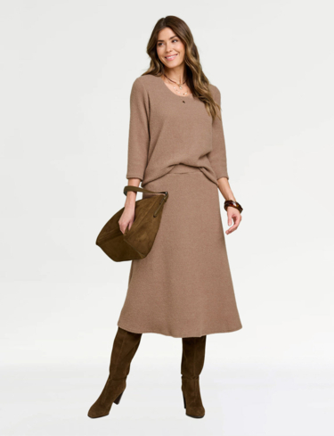 Two Piece Brushed Rib Top and Skirt Set