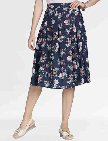 Viscose Print Pleat Front Skirt