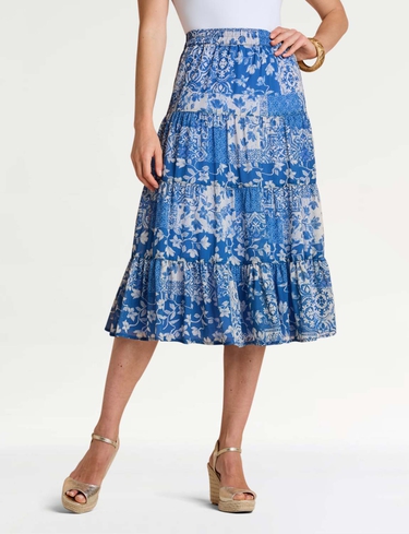 Crinkle Patchwork Print Skirt