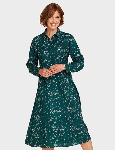 Viscose Button Through Long Sleeve Dress