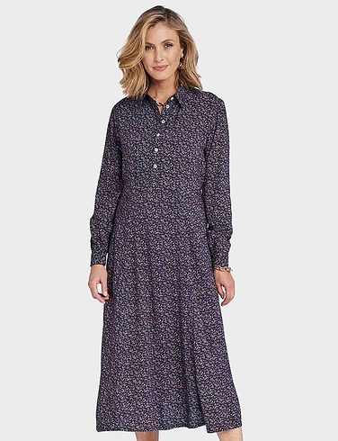 Viscose Button Through Long Sleeve Dress