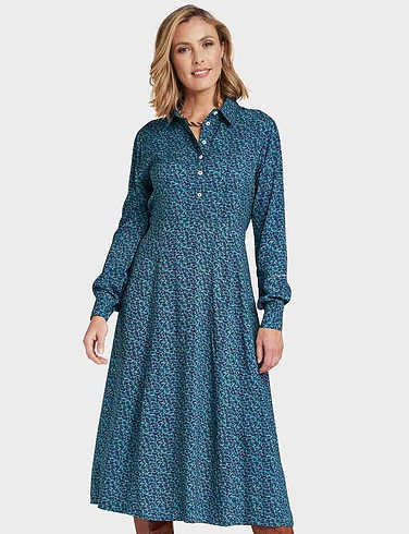 Viscose Button Through Long Sleeve Dress