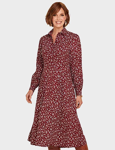 Viscose Button Through Long Sleeve Dress