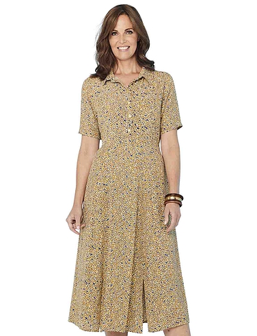 Viscose Button Front Fit And Flare Shirt Dress