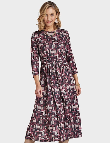 Warm Handle Tie Front Print Dress