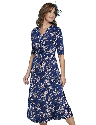 Gathered Front Print Occasion Dress