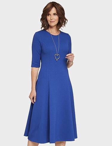 Textured Fit and Flare Dress With Necklace