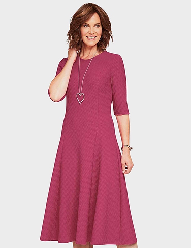 Textured Fit and Flare Dress With Necklace