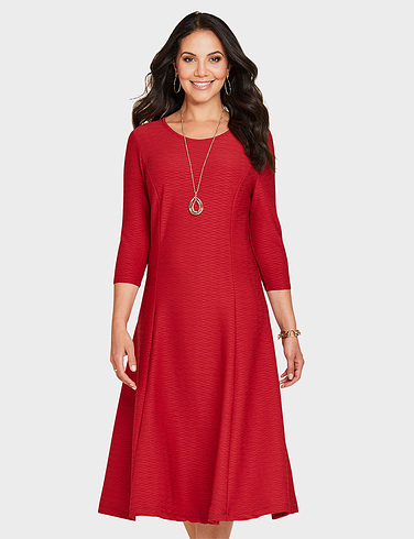 Textured Fit and Flare Dress With Necklace