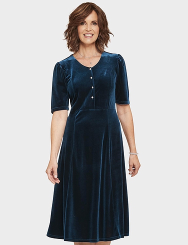 Velour Dress With Diamante Buttons