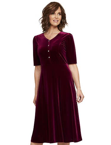 Velour Dress With Diamante Buttons