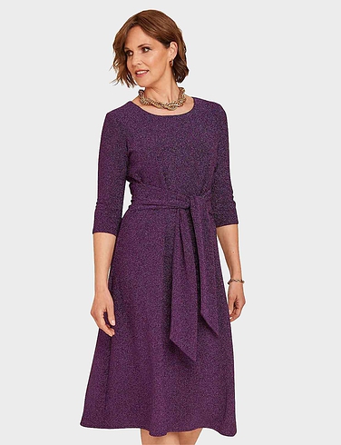 Metallic Look Fabric Tie Front Dress