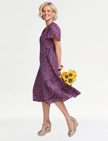Amber Women's Wrapover Frill Edge Crepe Viscose Dress Floral Print Dress with | Size: 12