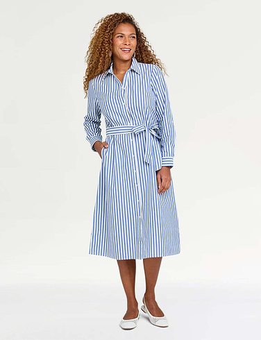 Stripe Cotton Belted Dress