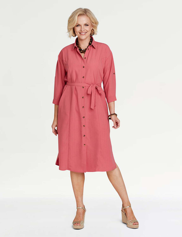 Amber Women's Fit & Flare Shirt Dress with Detachable Belt & Side Pockets in Terracotta | Size: 20
