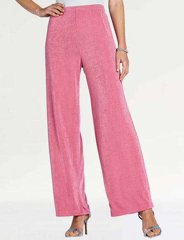Amber Women's Slinky Wide Leg Trouser Stretch Jersey Fabric with Elasticated Waist in Rose | Size: 10XS