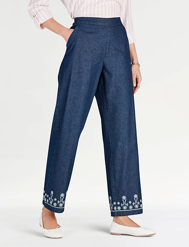 Embroidered Hem Pull On Jean
