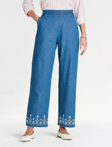Embroidered Hem Pull On Jean