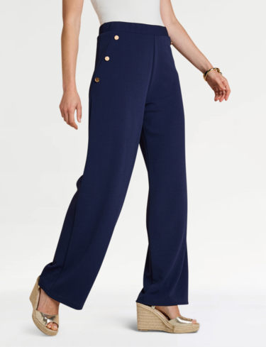 Gold Button Texture Crepe Trouser