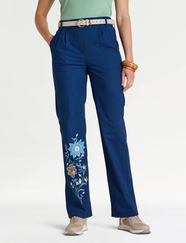 Pull On Embroidered Leg Trouser