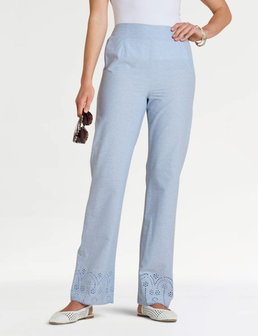 Cutwork Hem Elasticated Back Waist Cotton Trouser